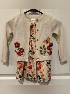 Gymboree Cream Cardigan with Floral & Butterfly Embroidery with Matching Dress